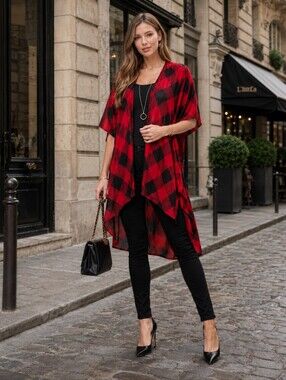 🆕 Red Buffalo Check Semi Sheer  Kimono